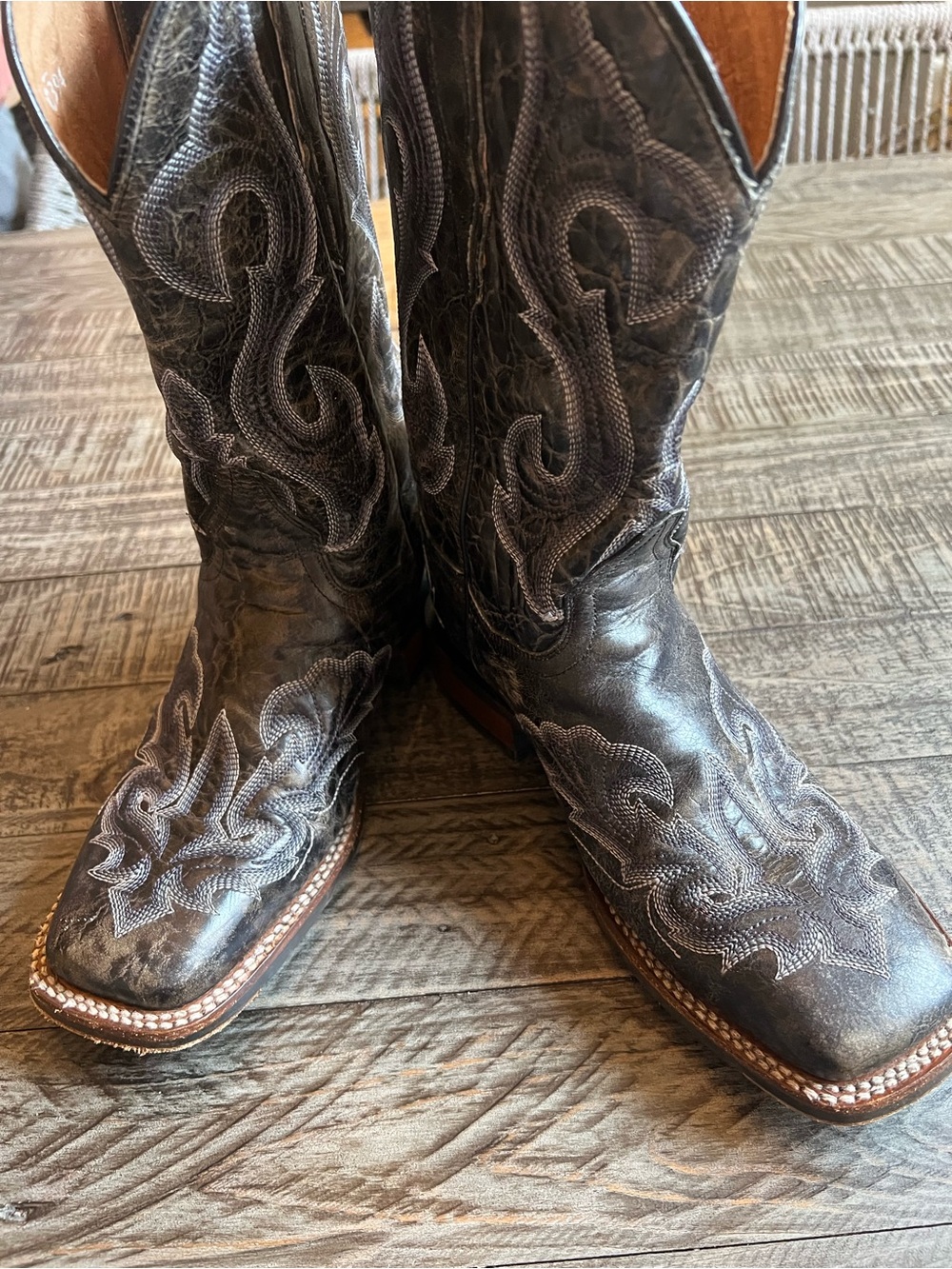 Dan Post Dark Brown Embroidered Leather Western Boots